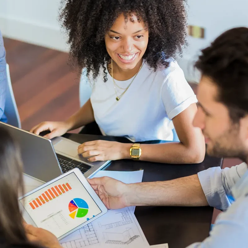 Team reviewing Funnel.io dashboards and unified marketing reporting data