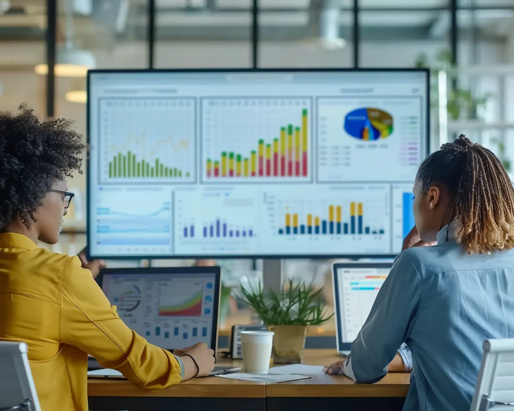 Team reviewing revenue analytics and pipeline performance dashboard